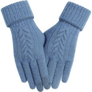 Women's Blue Touch Screen Elastic Texting Knit Lined Stylish Winter Warm Gloves